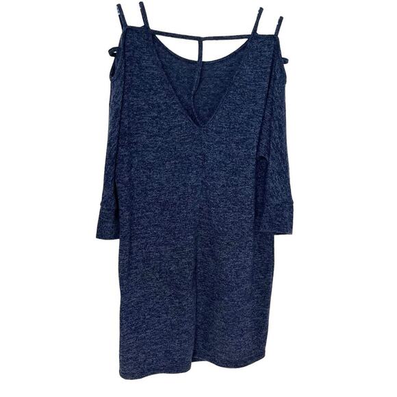 CES FEMME 3/4 SLEEVE COLD SHOULDER SWEATER TOP, WOMENS, L, DARK HEATHER BLUE - Picture 5 of 10